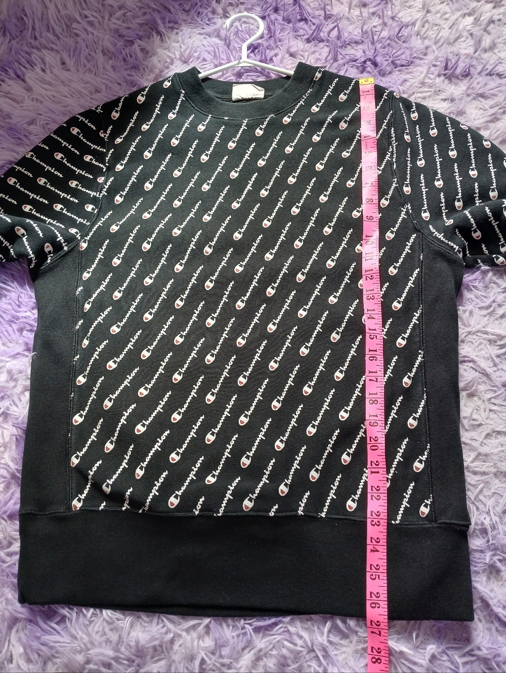 Vintage Champion Black Crewneck Sweatshirt with White and Red Logo Print - Picture 5 of 5